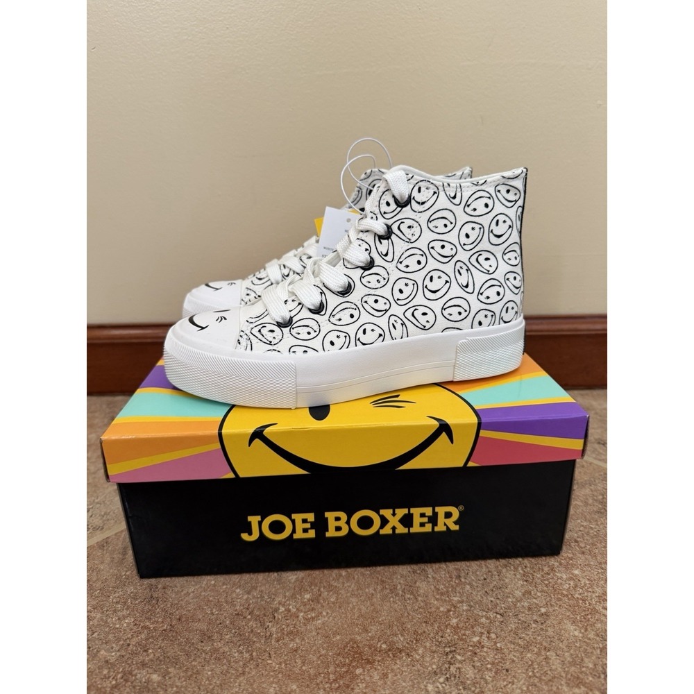 Kids' Joe Boxer White & Black Smiley Face High Top Sneakers Size 3 NWB